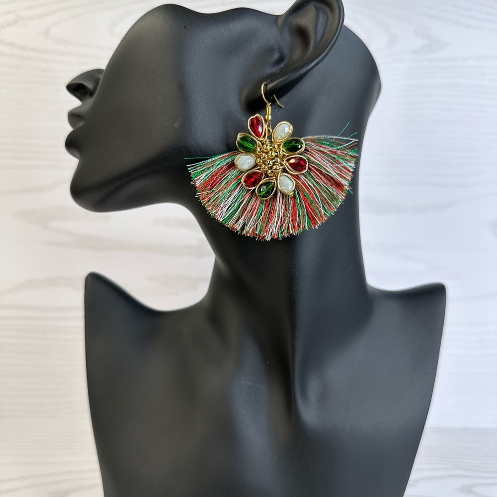 Hand made NEW Multicolor‎ Fringe Statement Earrings 14k gold platted